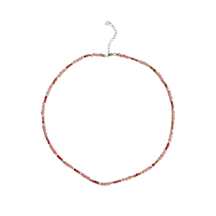 飞鸟屿城/郁金香原创粉欧泊蔷薇辉石串珠项链粉色925银锁骨链小众