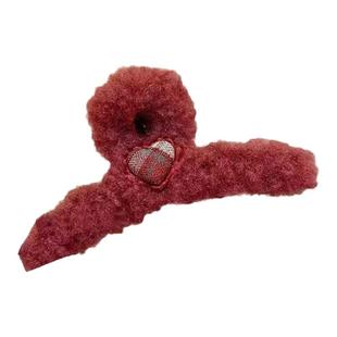 圣诞红爱心格纹羊羔毛抓夹女2025新鲨鱼夹发夹后脑勺盘发夹子发饰