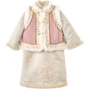 乌扣.云絮 女童旗袍裙冬季儿童中国风新中式马甲冬装套装保暖