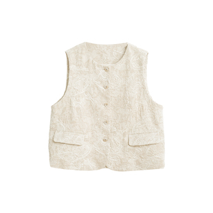 忘城T515座/夏季新款亚麻棉中式国风绣花马甲外套薄款女外搭减龄