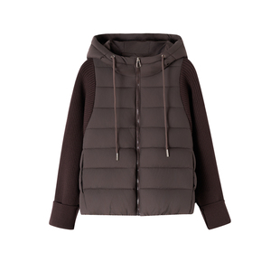 2025新款针织拼接连帽棉服女宽松短款防风防寒保暖羽绒棉衣外套潮