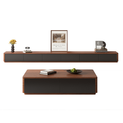 岩板电视柜茶几组合家用客厅落地收纳柜2025新款中古风电视机柜子