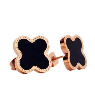 黑色四叶草耳钉钛钢不掉色高级感