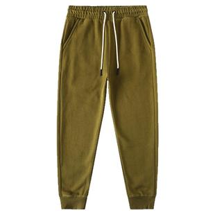 碳素磨毛紧密自发热手抓一体绒 480g茶绿色螺纹收口保暖厚实卫裤