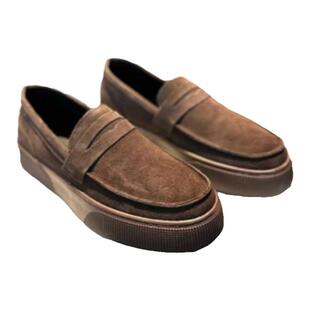 秋季新款磨砂豆豆鞋男士透气厚底舒适乐福鞋一脚蹬皮鞋翻毛皮男鞋