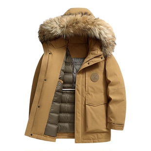 雪中飞加厚极寒男士羽绒服中长款大毛领工装派克服男冬季保暖外套