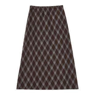 芭依璐2025冬季新款半身裙格子包臀裙加厚高腰复古时尚百搭A字裙
