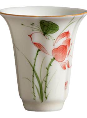 釉下彩手绘陶瓷花瓣茶杯