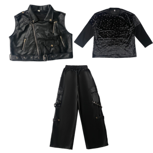 架子鼓演出服炫酷儿童皮马甲街舞皮裤套装潮帅气时髦嘻哈风舞台服