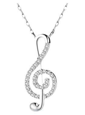 AU750纯18K白金新款美国进口D色莫桑石微镶满钻音符百搭轻奢项链