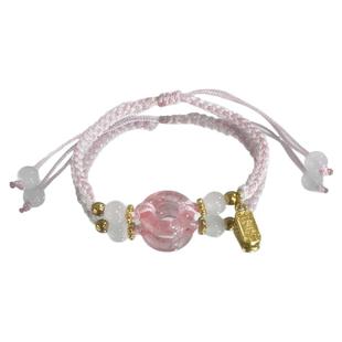 粉色桃之夭夭配色情侣手链喜乐手绳手工高颜值编绳平安扣手饰女夏