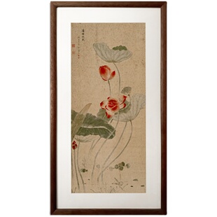 （蒲塘秋艳图）荷花新中式挂画走廊玄关艺术微喷装饰画
