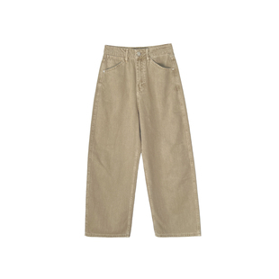 王炸裤型！~洗褪卡其100棉重工宽松阔腿牛仔裤女新款高腰工装长裤