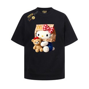 drew美式潮牌卡通HelloKitty印花短袖t恤男女宽松情侣纯棉半袖ins