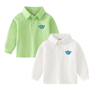 男童长袖T恤2026春秋季新款儿童宝宝纯棉翻领纯色POLO衫上衣打底
