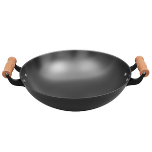 典匠 生铁炒锅铸铁锅加深无涂层老式双耳40 大铁锅圆底家用炒菜锅