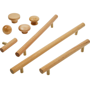 原木风榉木黄铜实木柜门小拉手衣柜抽屉中古风橱柜鞋柜明装门把手