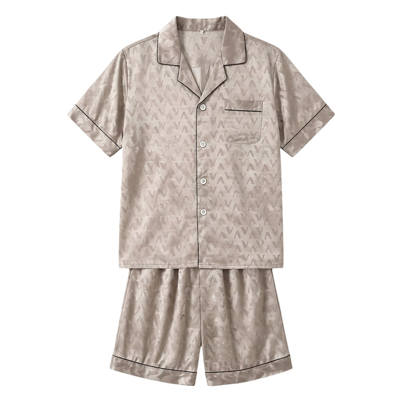 夏季冰丝缎面睡衣男士短袖短裤开衫家居服夏天薄款丝绸套装家居服