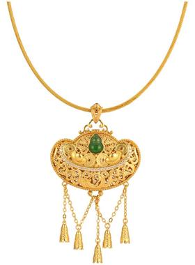 非遗花丝镂空翡翠葫芦银鎏金项链