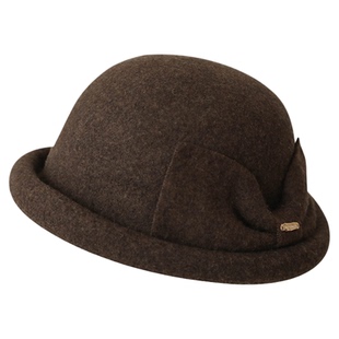 法式羊毛蝴蝶结小礼帽富家千金感卷边盆帽气质优雅黑色圆顶渔夫帽