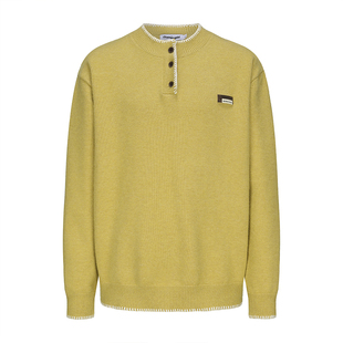 岚室（Clamisgold）抗起球*手缝线亨利领套头毛衣慵懒针织衫男女