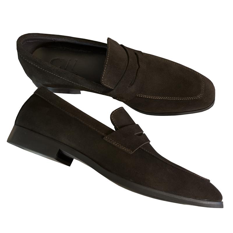 2025春季新款便士乐福鞋男真皮鞋磨砂英伦反绒皮潮一脚蹬翻毛厚底