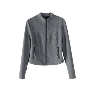 AS修身短外套女26春季新款撞色拉链针织挺括亲肤休闲百搭通勤上衣