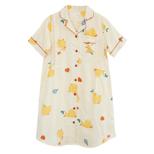 家时光哺乳睡裙夏季产后薄款女短袖纱布孕妇睡衣产妇待产服住院裙