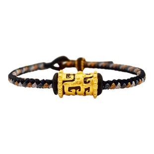 新航黄金手链足金路路通3D硬金图腾编织手绳DIY纯金桶珠男女礼物