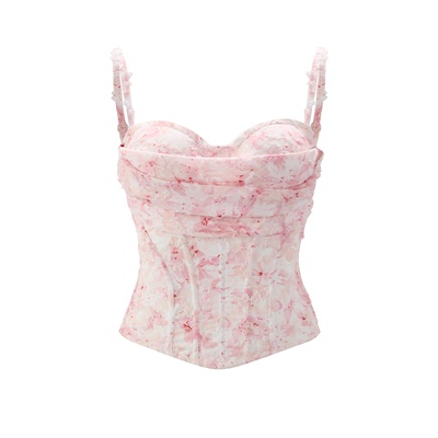 CORSELET 海岛花羽时尚法式鱼骨胸衣女春夏修身粉色立体提花抹胸
