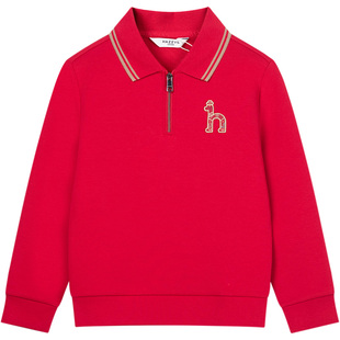 【新年】hazzys哈吉斯童装男童卫衣2026春新年款莱卡翻领卫衣长袖