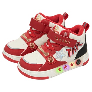 泰兰尼斯儿童闪灯板鞋冬季新款加绒保暖男女童厚底板鞋圣诞款