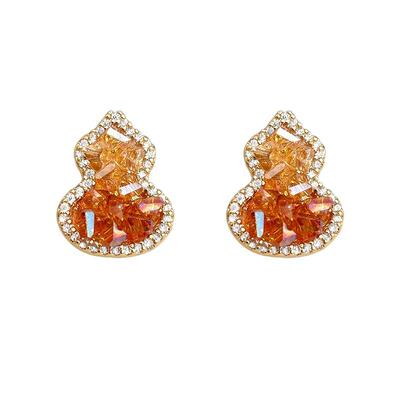 【自营】daisy beauty925银针水晶葫芦耳钉橙色渐变香槟色耳饰女