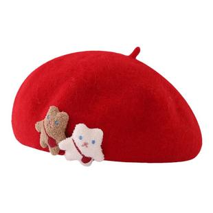 儿童贝雷帽女童帽子秋冬季2024新款洋气女孩蓓蕾帽宝宝春秋毛绒帽