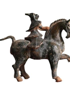 仿古做旧陶器马上人汉代陶马骑马