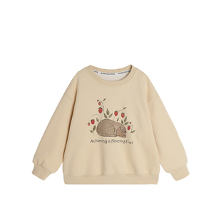 布丁哈鲁童装春装女童上衣2026春秋新款儿童百搭卡通圆领印花卫衣