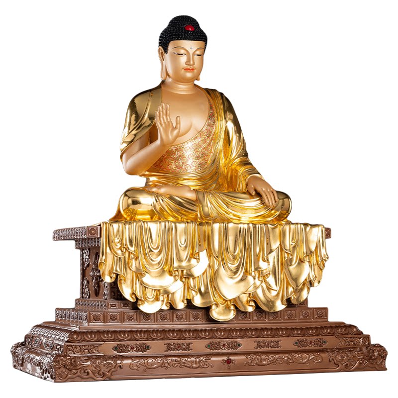 铜贴金华严三圣佛像大号供奉摆件