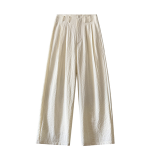 白色亚麻阔腿裤女夏季薄款高腰垂感休闲直筒裤慵懒老钱松弛西装裤
