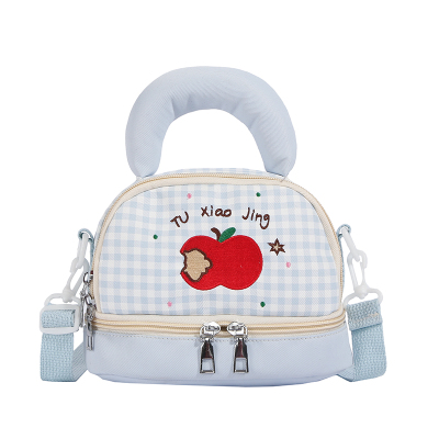 多巴胺苹果格子手提斜挎饭盒包