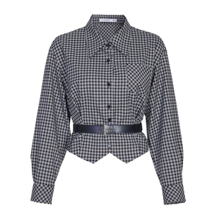 婉甸2025黑白格纹单外套通勤风衬衫款短款1241O16SX4
