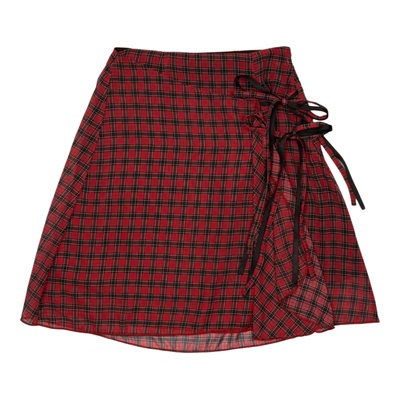 蝴蝶结a字半身裙显瘦格子短裙