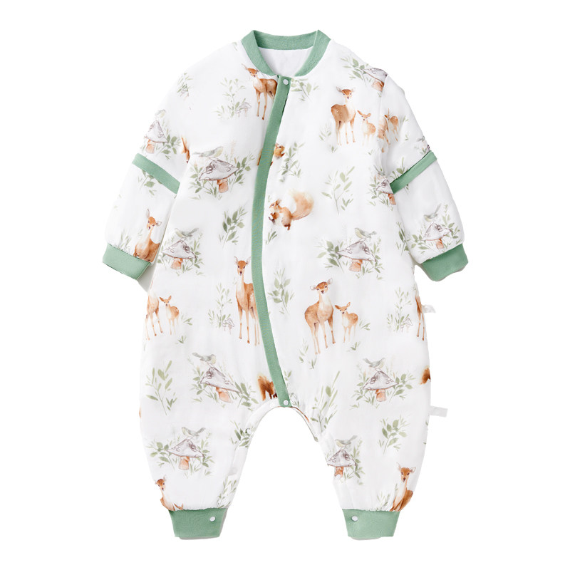 欧孕小清心秋冬款睡袋婴儿竹棉纱布防踢被子宝宝分腿儿童四季通用