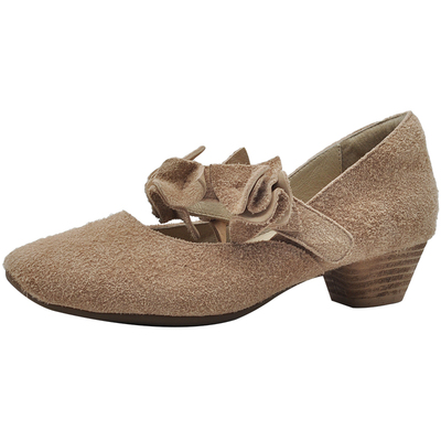 里外全皮粗高跟浅口单鞋小众粉色