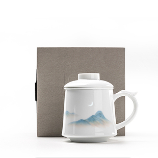 景德镇陶瓷杯茶水分离杯带过滤办公室水杯子情侣对杯男士茶杯带盖