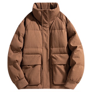 复古90%白鸭绒立领短款面包羽绒服肌理感防风加厚外套宽松保暖男