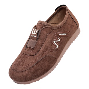 复古风德训鞋女咖色反绒皮一脚蹬休闲鞋舒适百搭平底单鞋