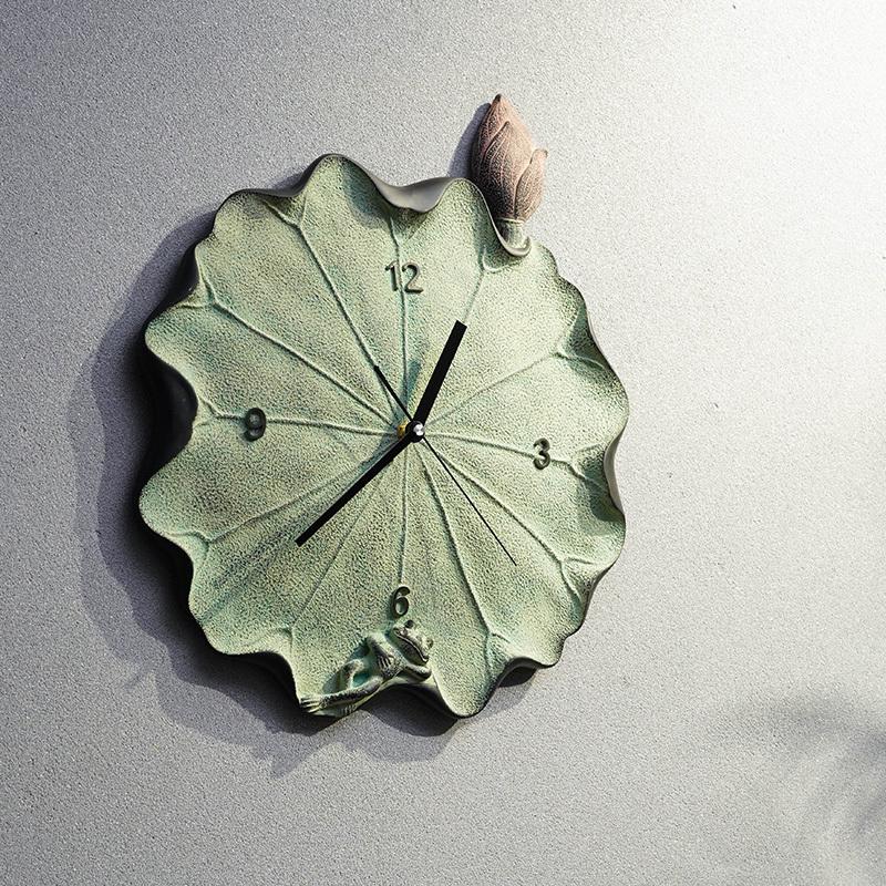 创意荷花挂钟 新中式客厅餐厅卧室装饰静音钟表墙面壁钟壁饰挂件