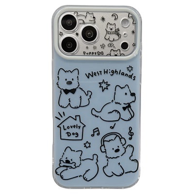 jze韩风ins奶蓝色可爱卡通西高地狗狗适用苹果17ProMax手机壳iphone15新款16pro女17pro双层14全包防摔手机套