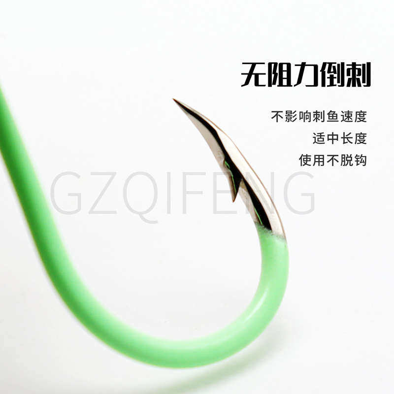 管付千又荧光夜光钩黄鸡黄鱼矶钓海船钓有倒刺带圈歪嘴三角牙鱼钩