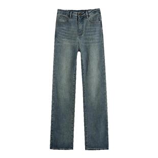 加绒牛仔裤女秋冬2026年新款爆款高腰复古阔腿小个子窄版直筒裤子